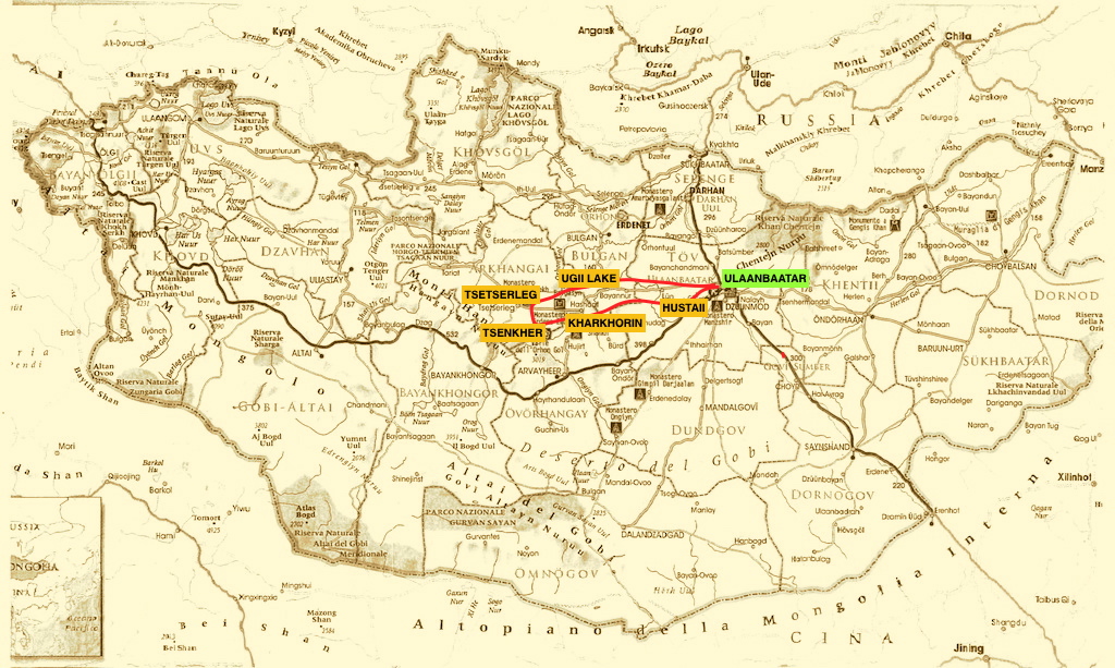 Mappa del tour breve  SPECIALE DISABILI in Mongolia  alla scoperta della steppa