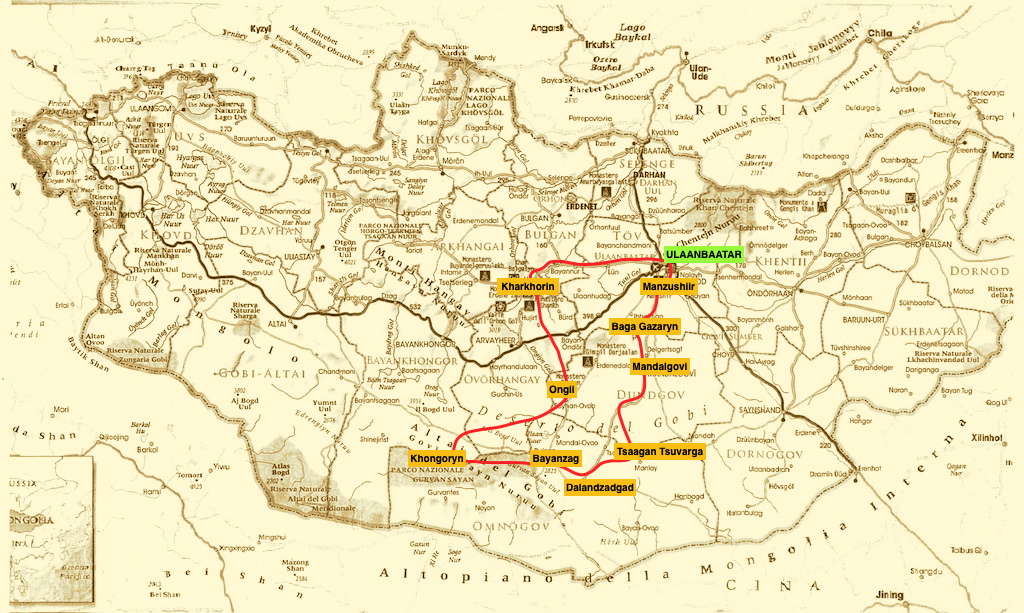 mappa del tour Grande Spazio in Mongolia - viaggio di 10 giorni classic
