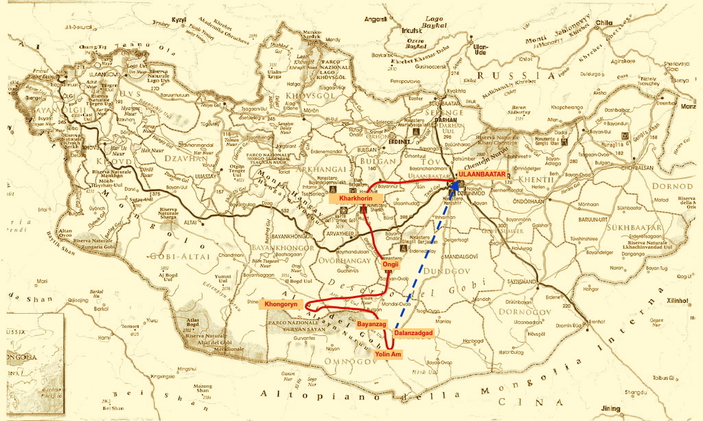 mappa del tour classic  in Mongolia con durata di 8 giorni Sain Bain Uu