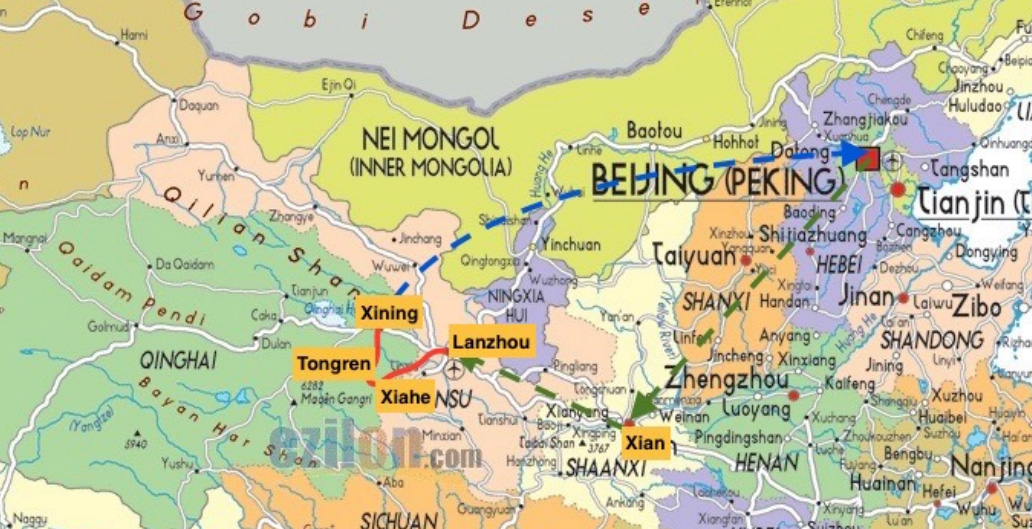 mappa del tour nel Qinghai cinese