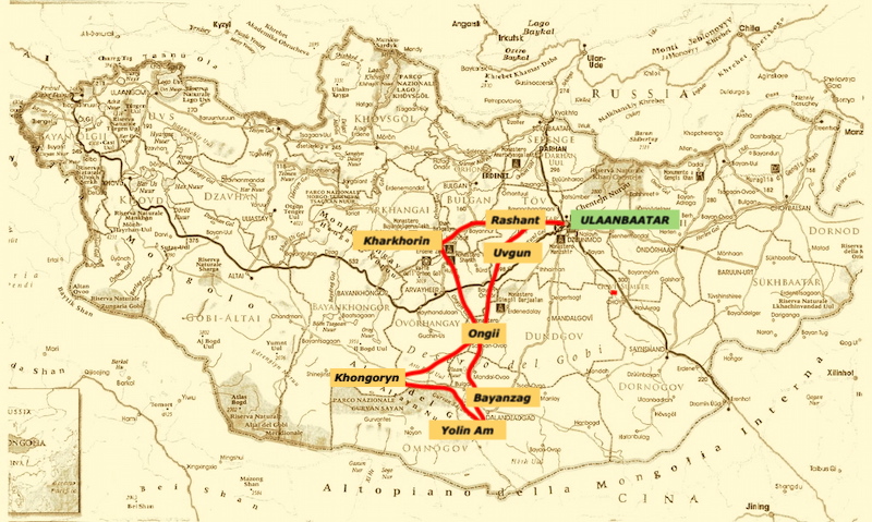 mappa del tour in  Mongolia Grande Cielo di 10 giorni- Superior