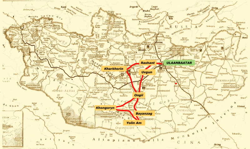 mappa del tour in  Mongolia Grande Cielo di 10 giorni- Superior