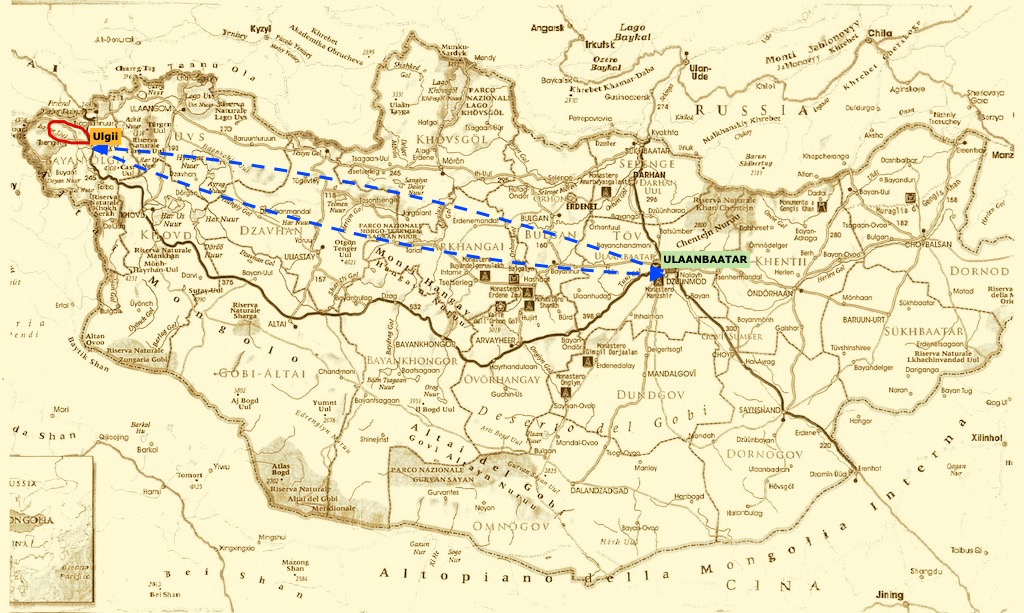 mappa del tour invernale tra i cacciatori con le aquile negli Altai  in  Mongolia